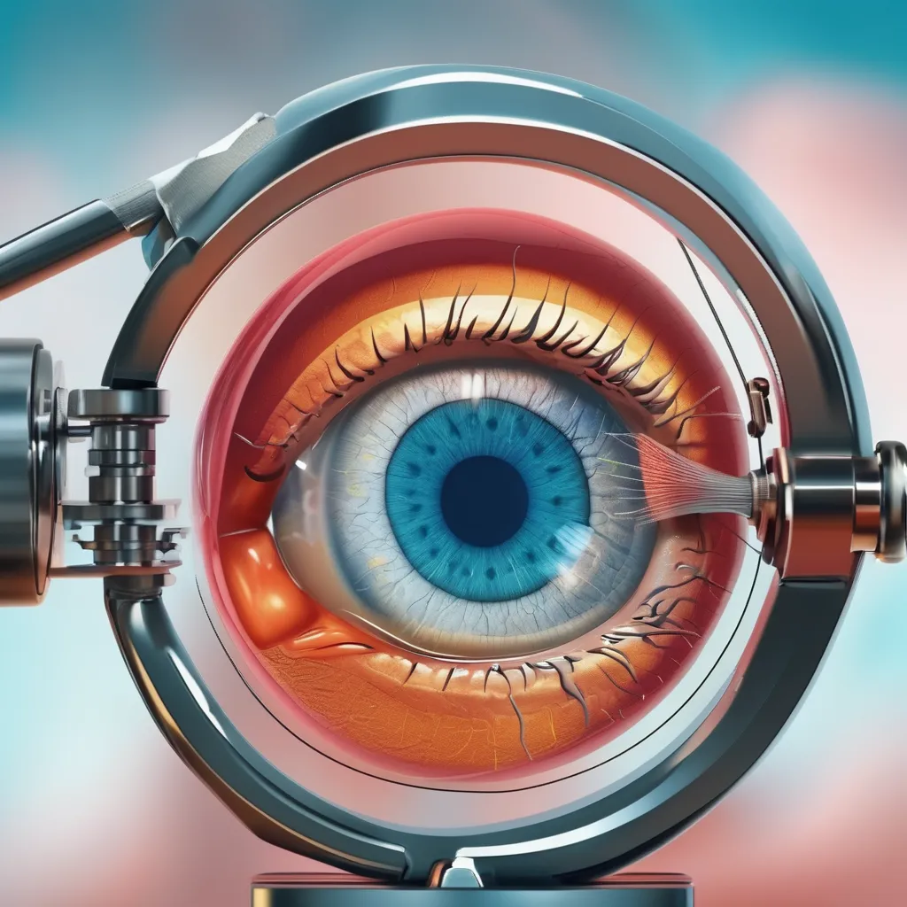 A close-up of an eye viewed through a magnifying glass, representing Oculoplastic Surgery in Indore.